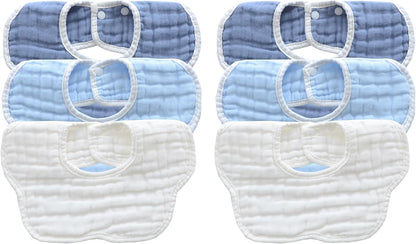 MUKIN Baby Drooling Towel, Snap Bibs, Muslin Bibs, 6 Pack, Adjustable, Soft Cotton