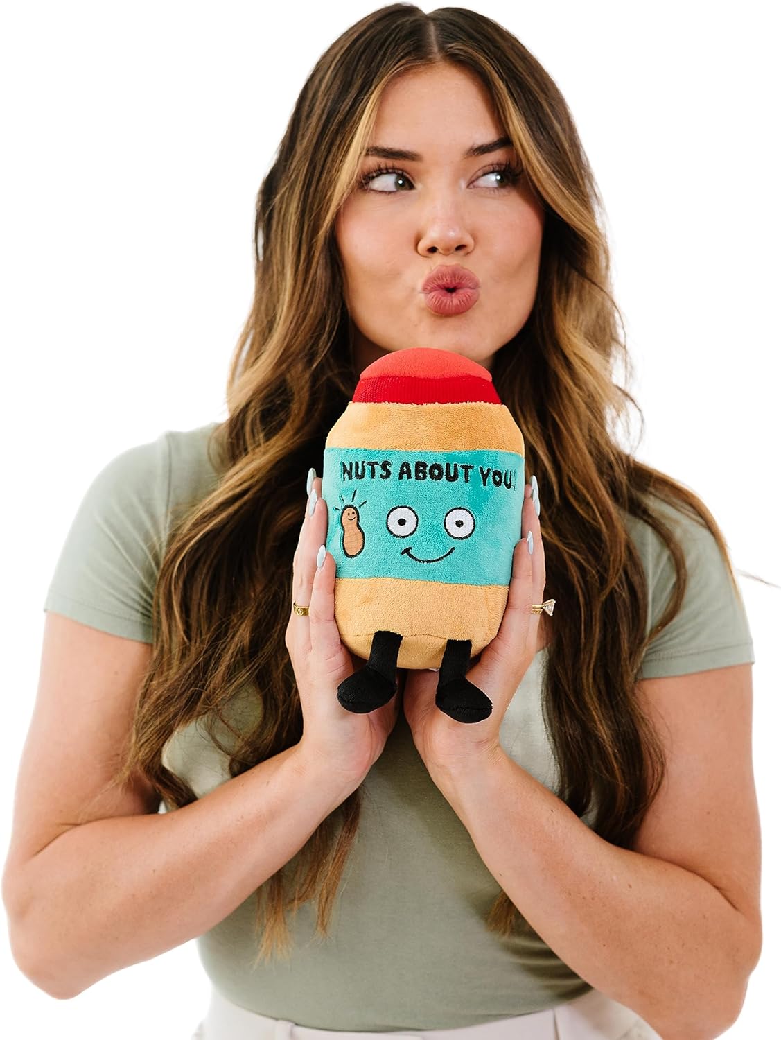 Peanut Butter Jar Foodie Plushie, Funny Pun Meme Gag Gift, White Elephant, Stocking Stuffer Present, Great for Emotional Support, Fun Desk Accessory, Weighted Base for Display