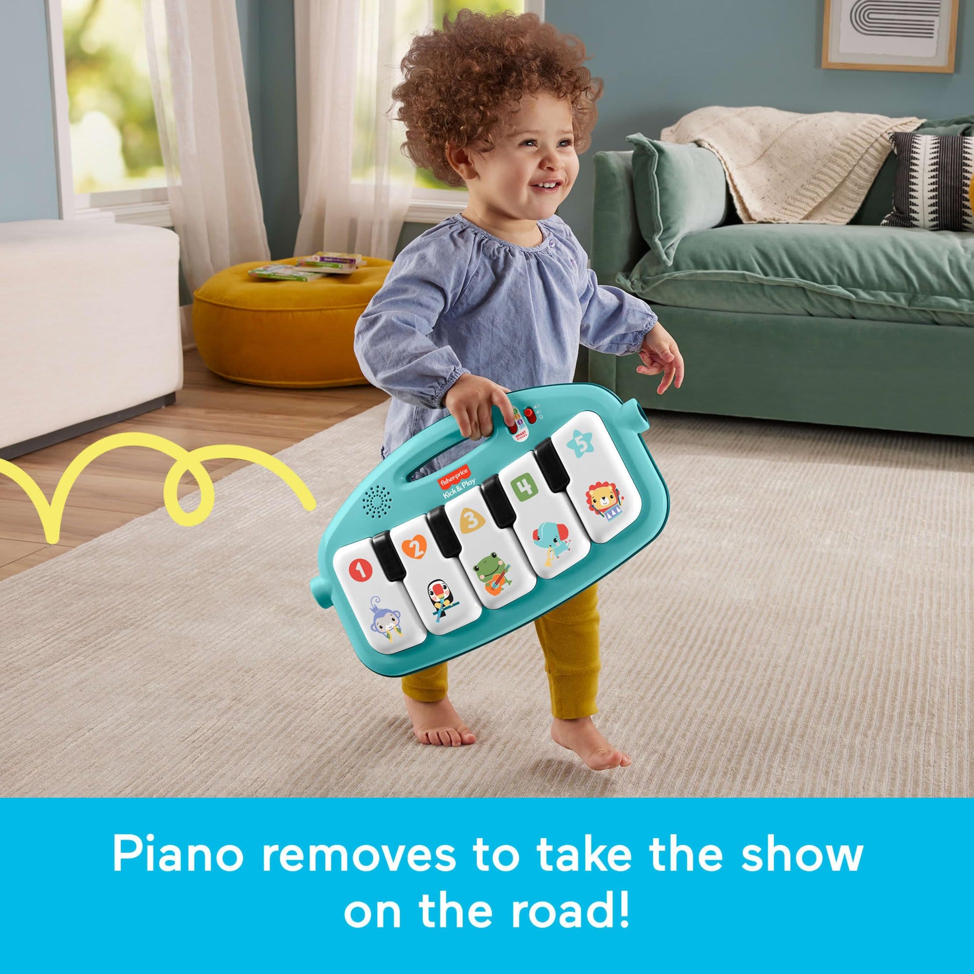 Fisher-Price Baby Playmat Glow and Grow Kick & Play Piano Gym, Blue Musical Learning Toy with