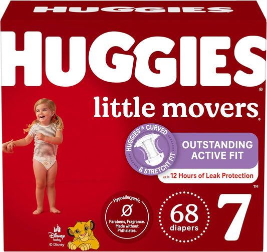 Huggies Size 7 Diapers, Little Movers Baby Diapers, Size 7 (41+ lbs), 68 Count, Packaging May Vary