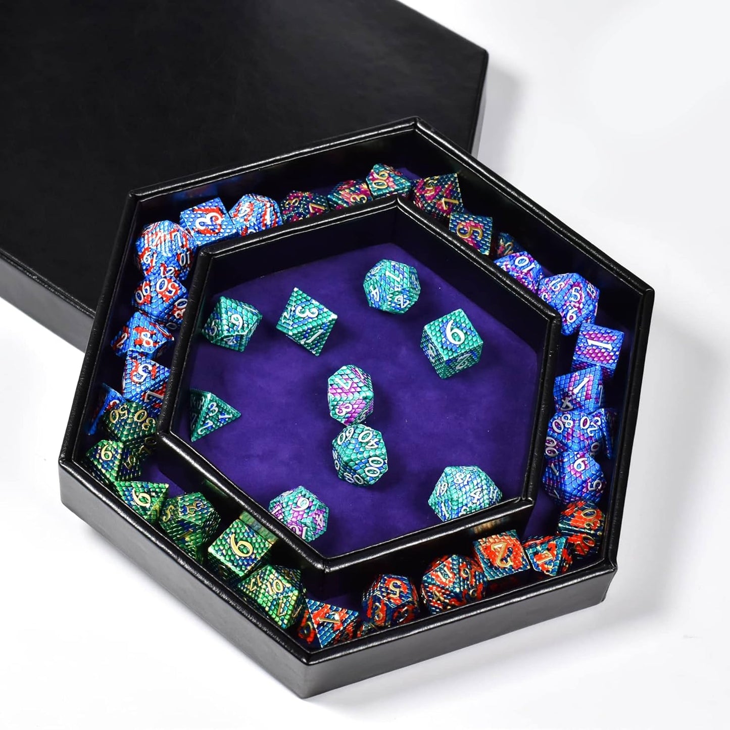 DND Dice Tray - 2 in 1 Rolling and Storage Hexagonal Tray, Faux Leather, Purple