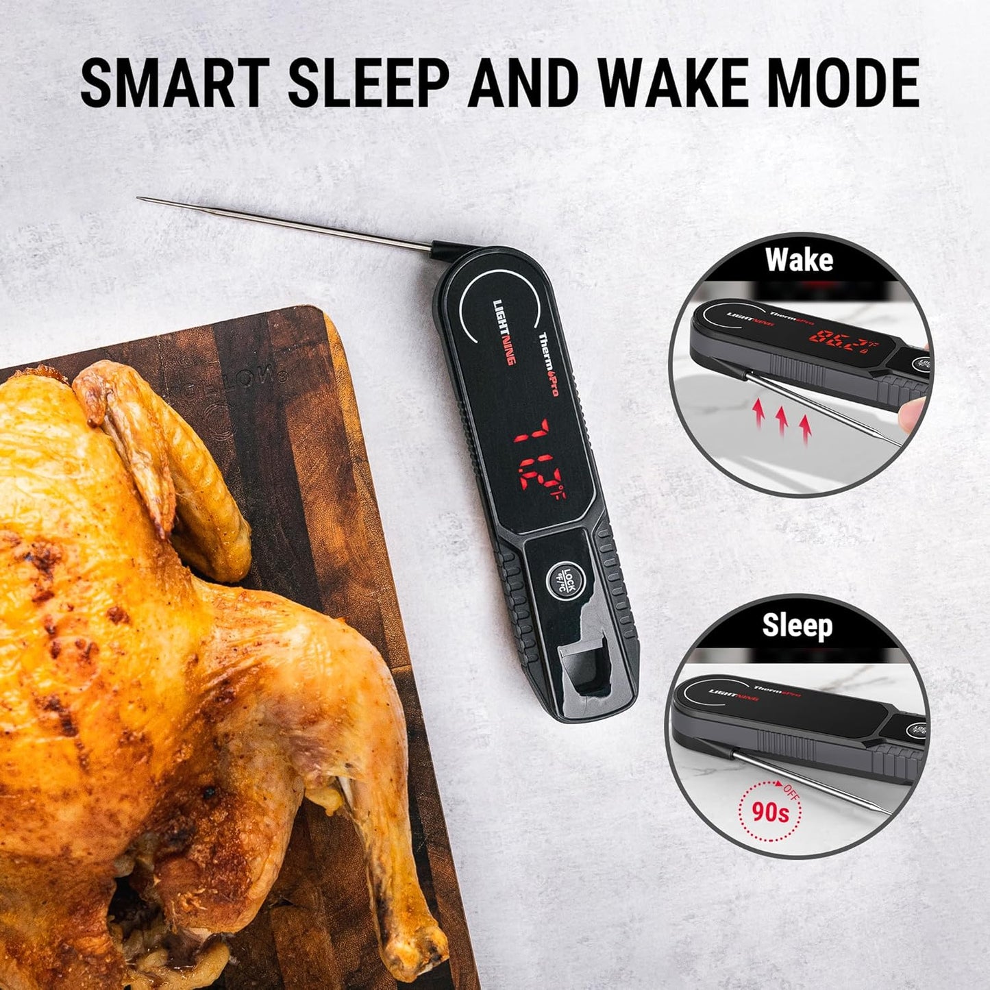 ThermoPro Lightning 1-Second Instant Read Meat Thermometer, Kitchen Food Thermometer with Auto