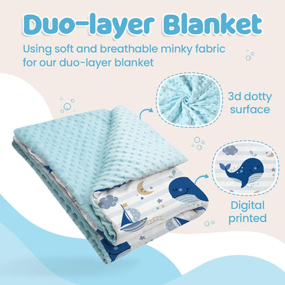 Whale Kid Blanket for Boys or Girl 30x40 - Soft Kids Throw Minky Blankets with Dotted Backing
