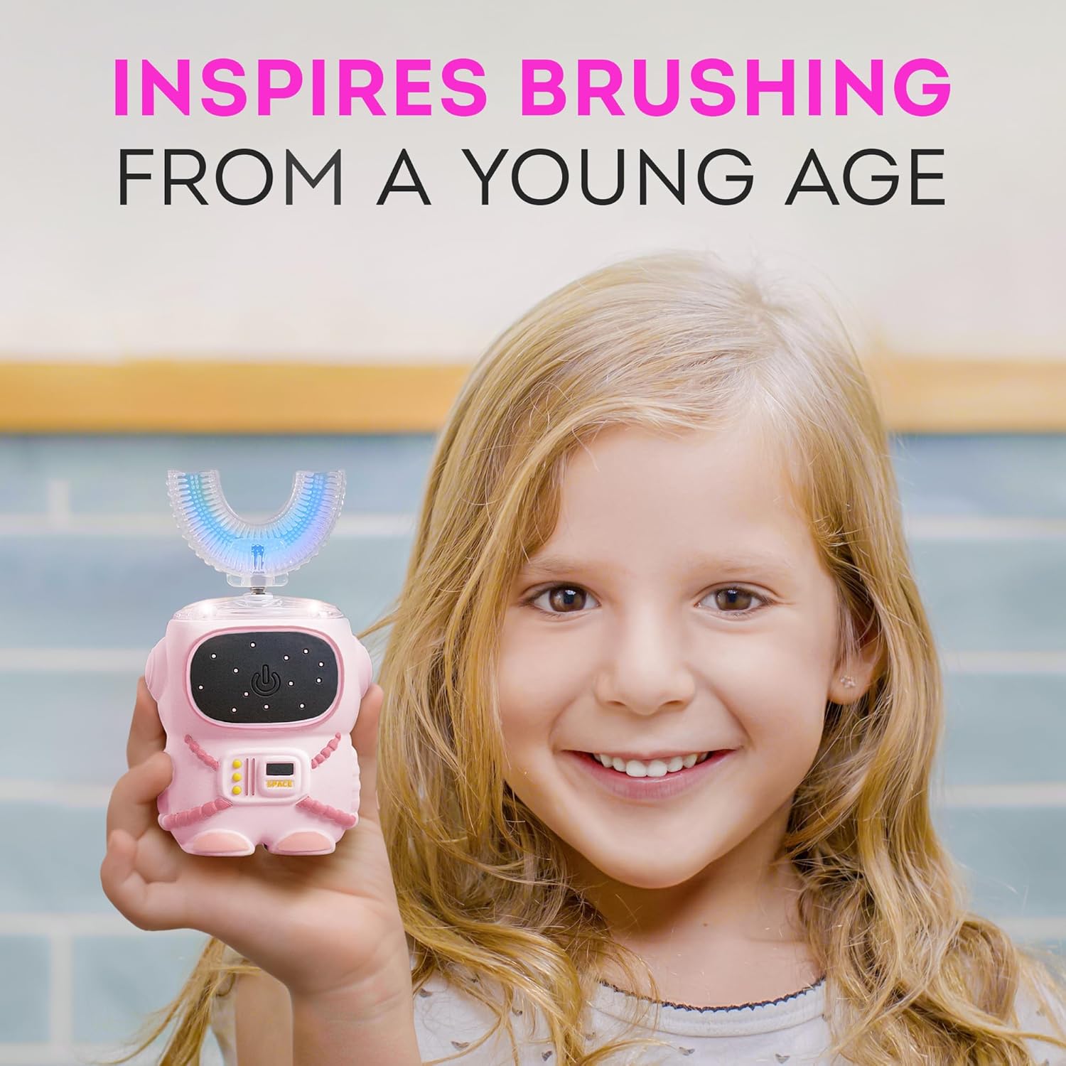 Sensory 360 Round U-Shaped Astronaut Design Mouthguard Electric Toothbrush for Kids Ages 2-7