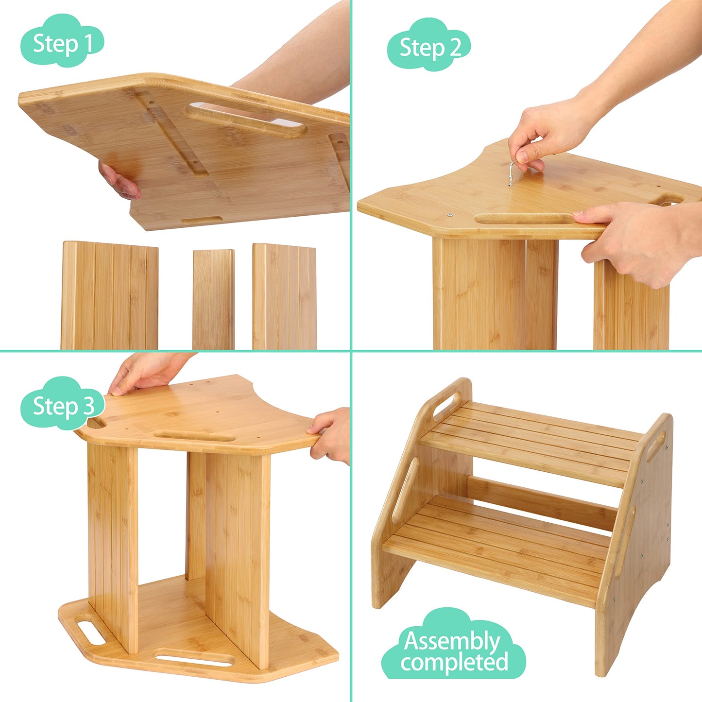 AMBIRD Wooden Step Stool, Two Step Stools Toddler 300 lbs Capacity with Safety Non-Slip Pads and