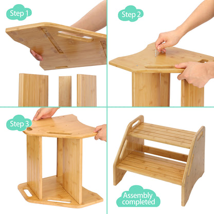 AMBIRD Wooden Step Stool, Two Step Stools Toddler 300 lbs Capacity with Safety Non-Slip Pads and