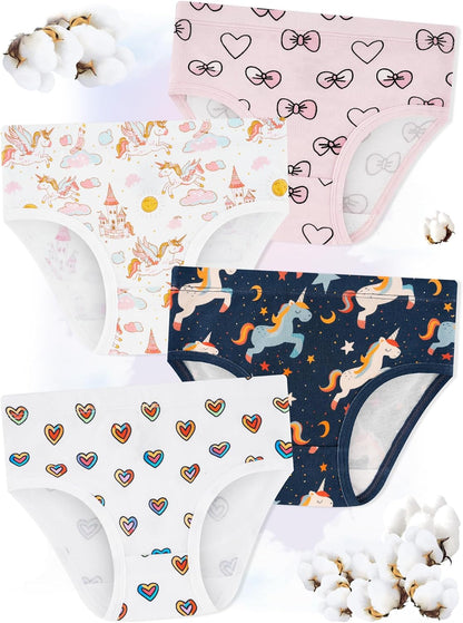 Girls' Underwear,Soft Cotton Tagless Panties for Toddlers' & Little Kids Comfort,Breathable Briefs,8-Pack