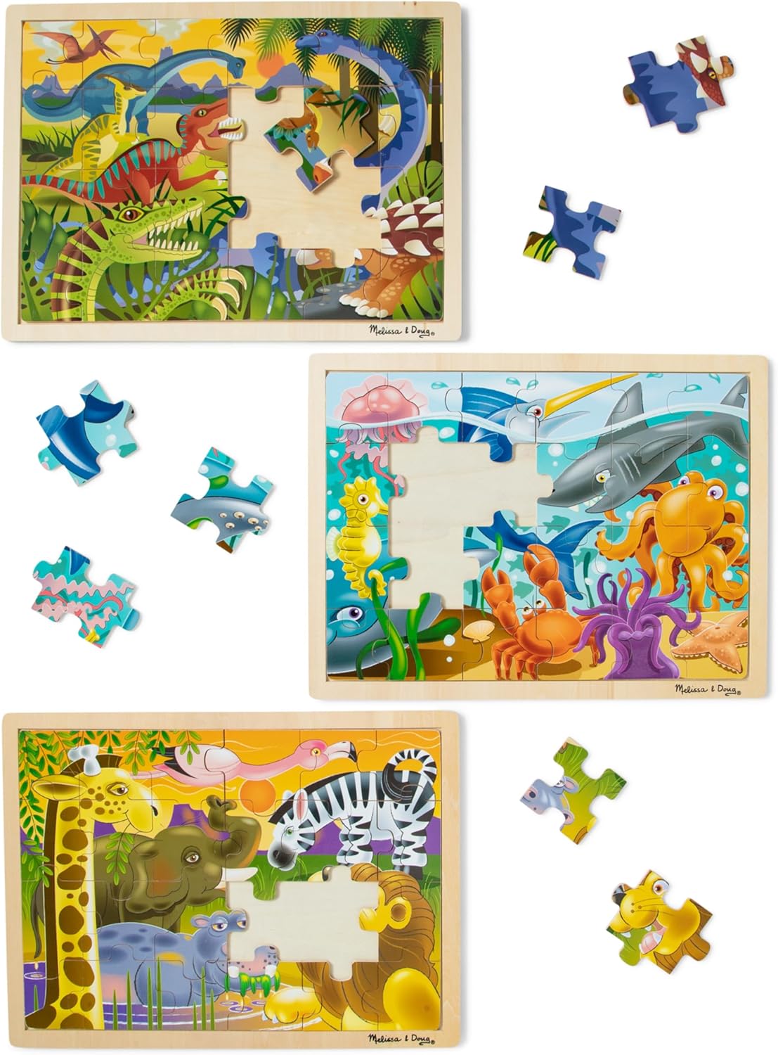 Melissa & Doug Jigsaw Puzzle Bundle (Dinosaur,Safari and Ocean)