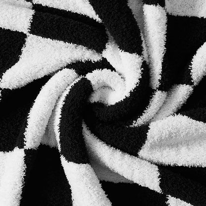 WRENSONGE Checkered Throw Blanket, Black and White Soft Cozy Fluffy Warm Hand Made Throw Blankets