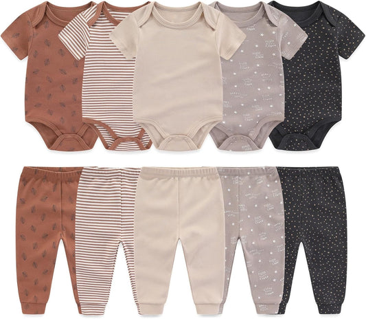 Baby Boy Girl 10 Piece Combined Type Clothing Set Cotton Baby Bodysuits and Pants Set Home Outdoor Infant Clothes