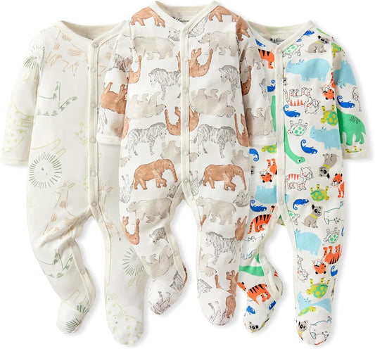 Baby Boys Girls Cotton Footies Multi Pack Long Sleeve Baby Footed One-Piece Jumpsuit Multi Pack
