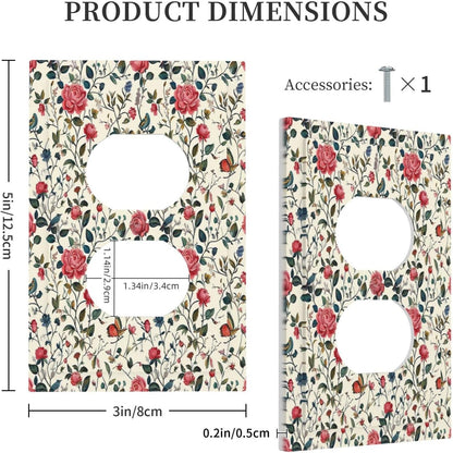 Outlet Covers Vintage Flowers Rose Leaf Bird Butterfly 1 Gang Duplex Wall Plate Decorative Switch Plates Electrical Receptacle Faceplate Light Switch Cover for Bedroom living Room Decor