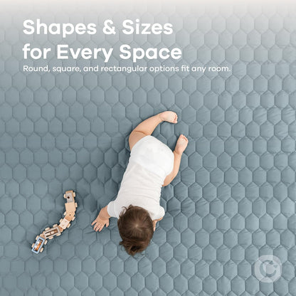 Comfy Cubs Round Kids Play Mat - Medium 48 inches Soft Quilted Baby Floor Mat with Non-Slip Bottom - Plush Design for Toddlers' Playtime and Relaxation - Comfortable and Durable - Pacific Blue