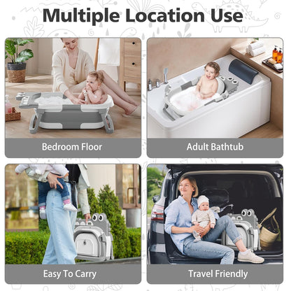 TPN Collapsible Baby Bathtub, Baby Bath Tub with Soft Cushion & Real-Time Thermometer, Baby Bathtub