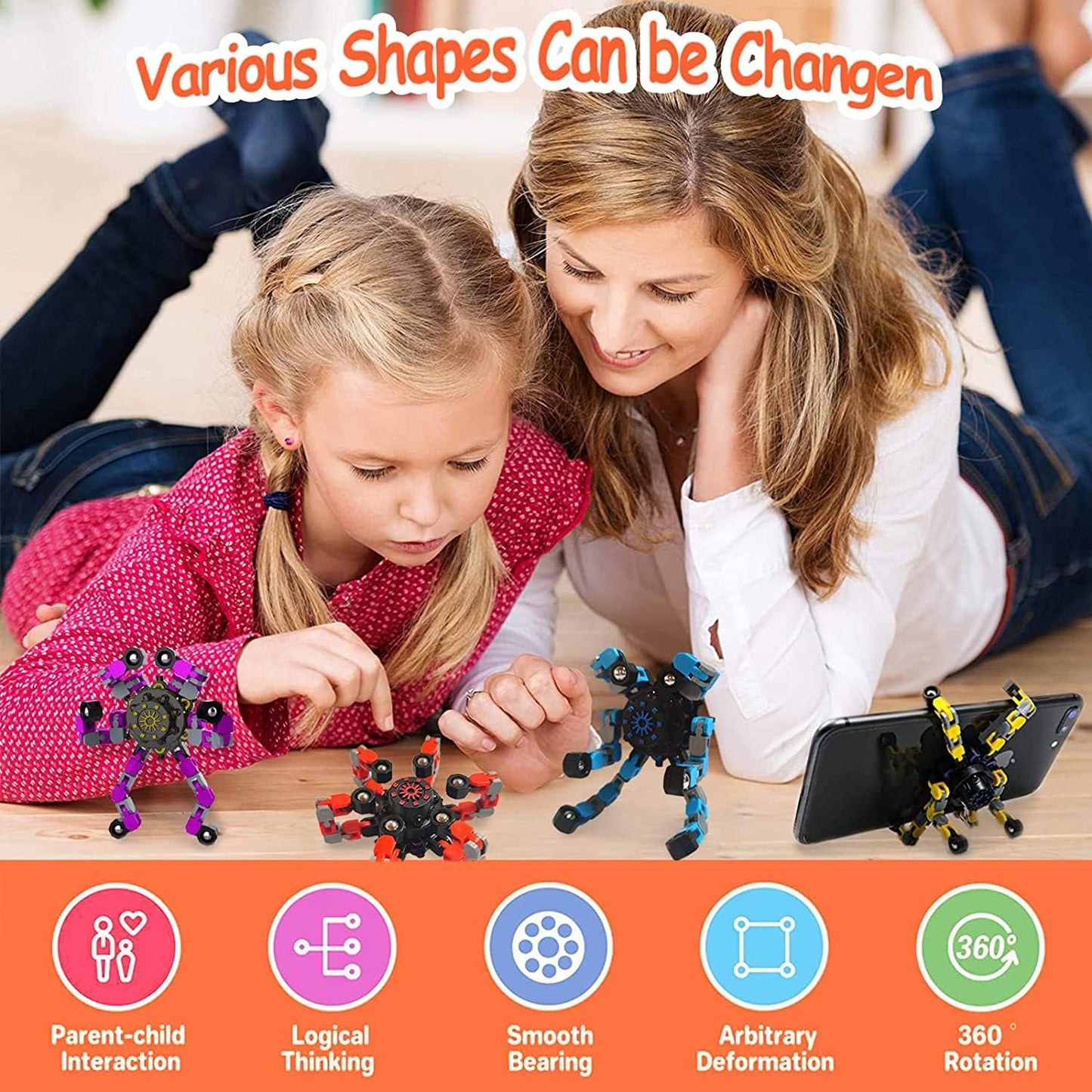 24 Pack Funny Sensory Fidget Toys,Deformable Chain DIY Robot Spinners Fingertip Stress Relief Gyro Toy Birthday Gifts Goodie Bag Easter Basket Stuffers Classroom Prizes Party Favors for Kids Adults