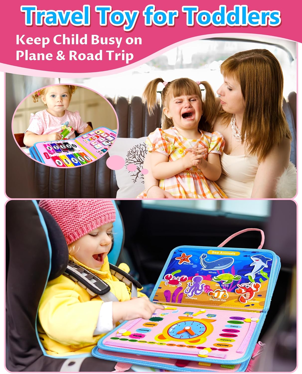 Exorany Busy Board Montessori Toys for Toddler Girl & Boy Birthday Gifts, Busy Book Learning Sensory Toys for Toddlers, Toddler Travel Toy Educational Activities Learn Fine Motor Skills