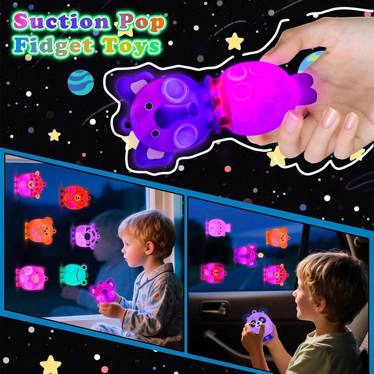 Light Up Animal Pop Fidget Toys, 12 PCS Silicone Suction Toys, Glow Party Favors for Kids, Goodie Bags Stuffers, Birthday Gifts, Bulk Toys Prizes, Classroom Prizes