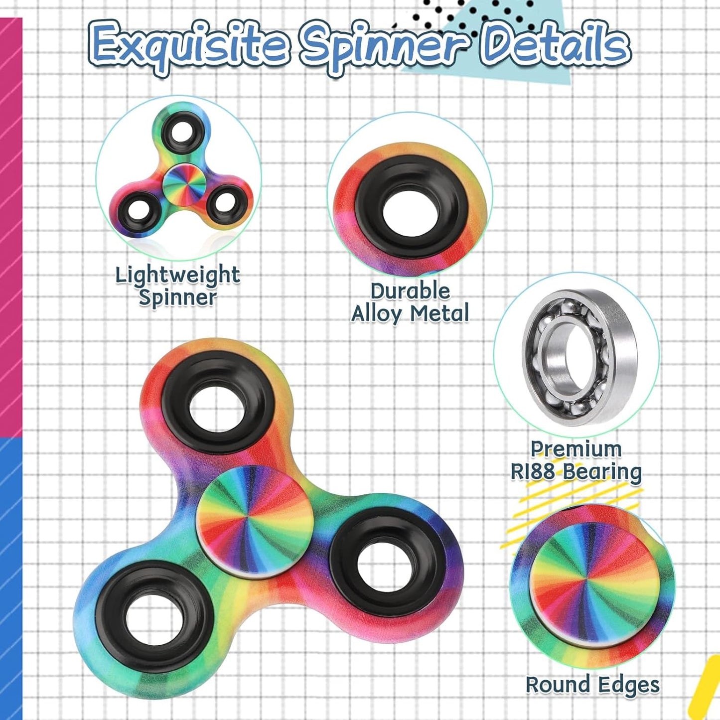 12PCS Fidget Spinner Toy Pack for Kids Adults, Metal Tri-Spinner Fidget Toy Set, Sturdy Hand