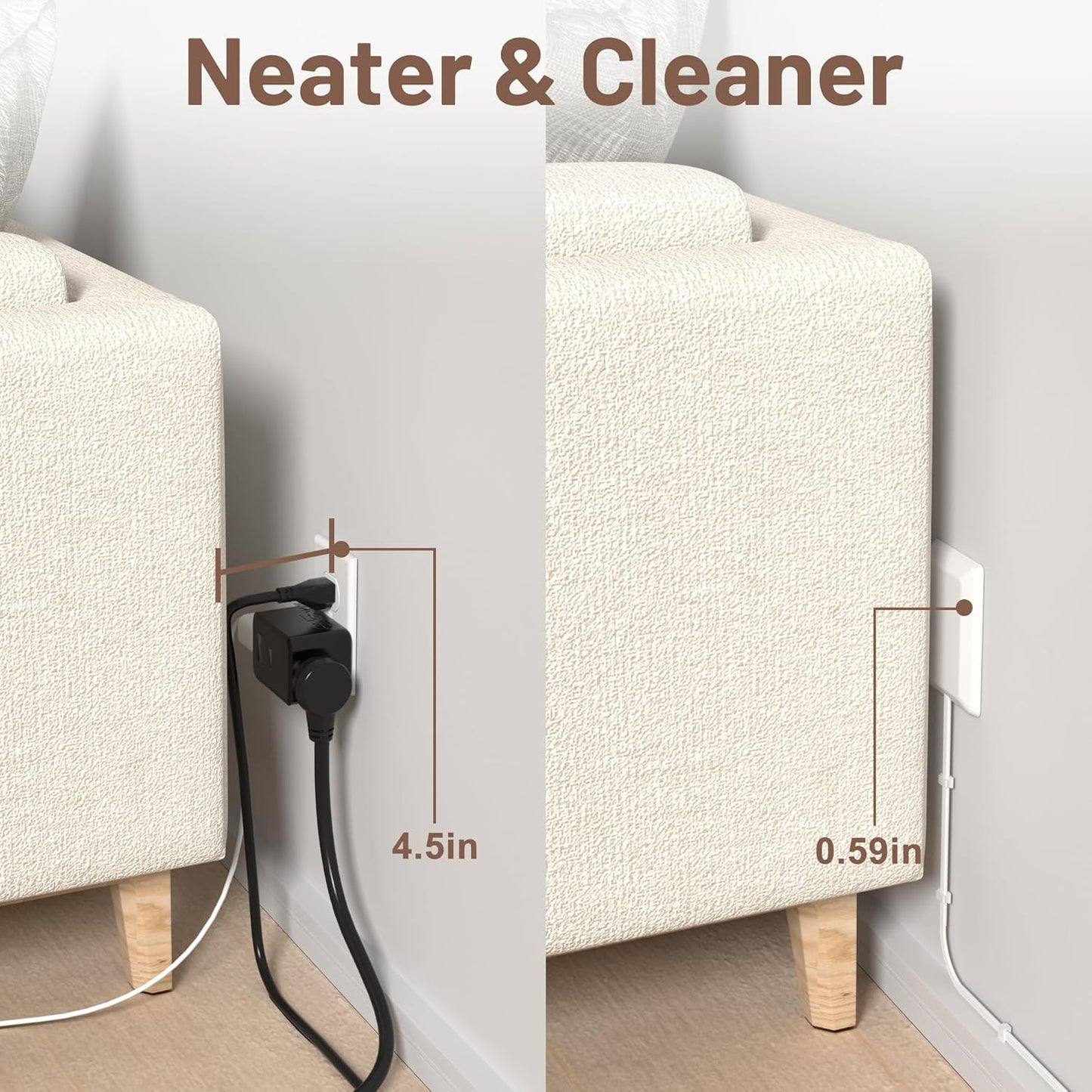 3FT Flat Plug Extension Cord with Outlet Covers Baby Proofing,Ultra Thin Outlet Concealer with Cord Concealer Kit,3 Outlet Power Strip,13A 125V 1625W,Universal Size for Home,Kitchen,ETL Listed,White