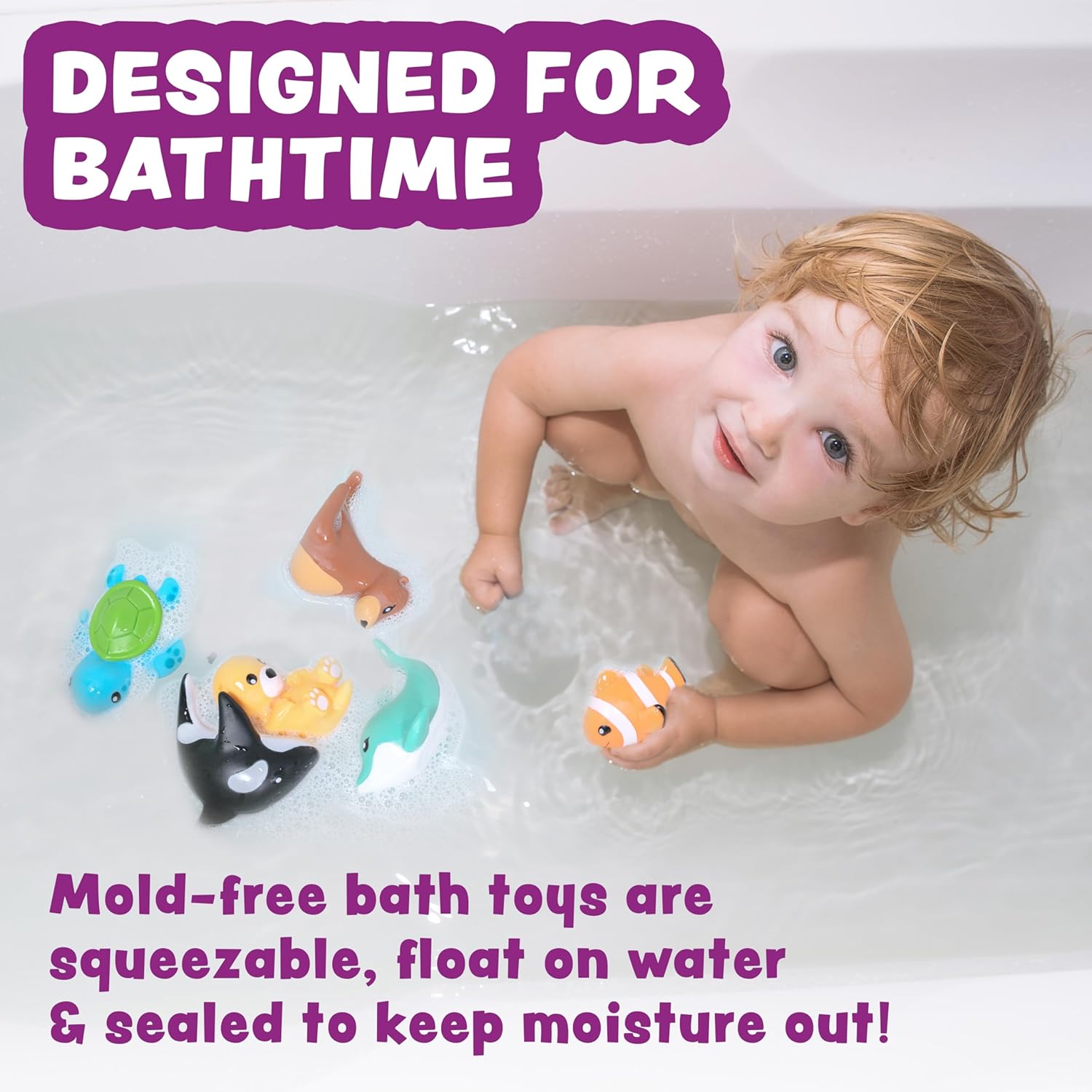 Tub Works® Marine™ Mold Free Bath Toys, 6 Pack | Sealed, No Hole Bath Toys Design Keeps Moisture