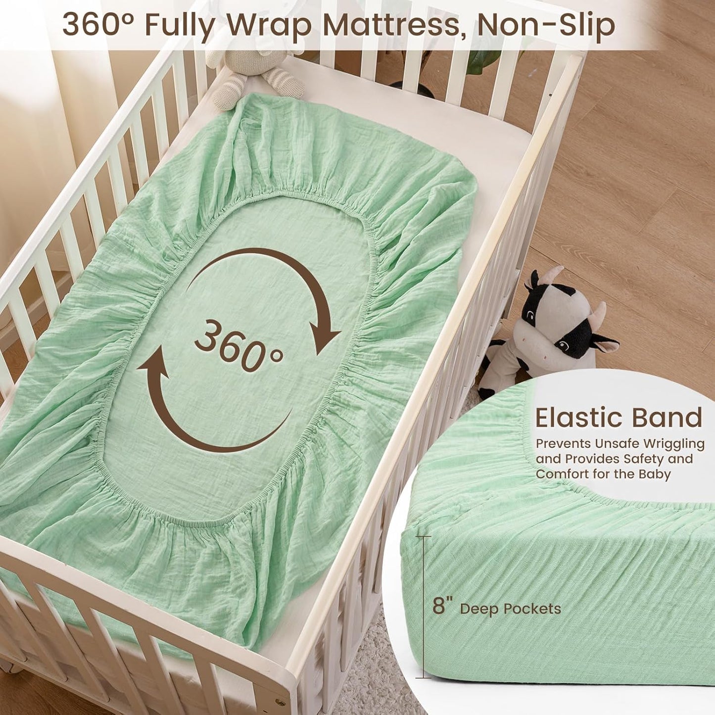 david's kids Muslin Crib Sheets for Boys Girls, 2 Pack 100% Cotton Soft Breathable Fitted Baby