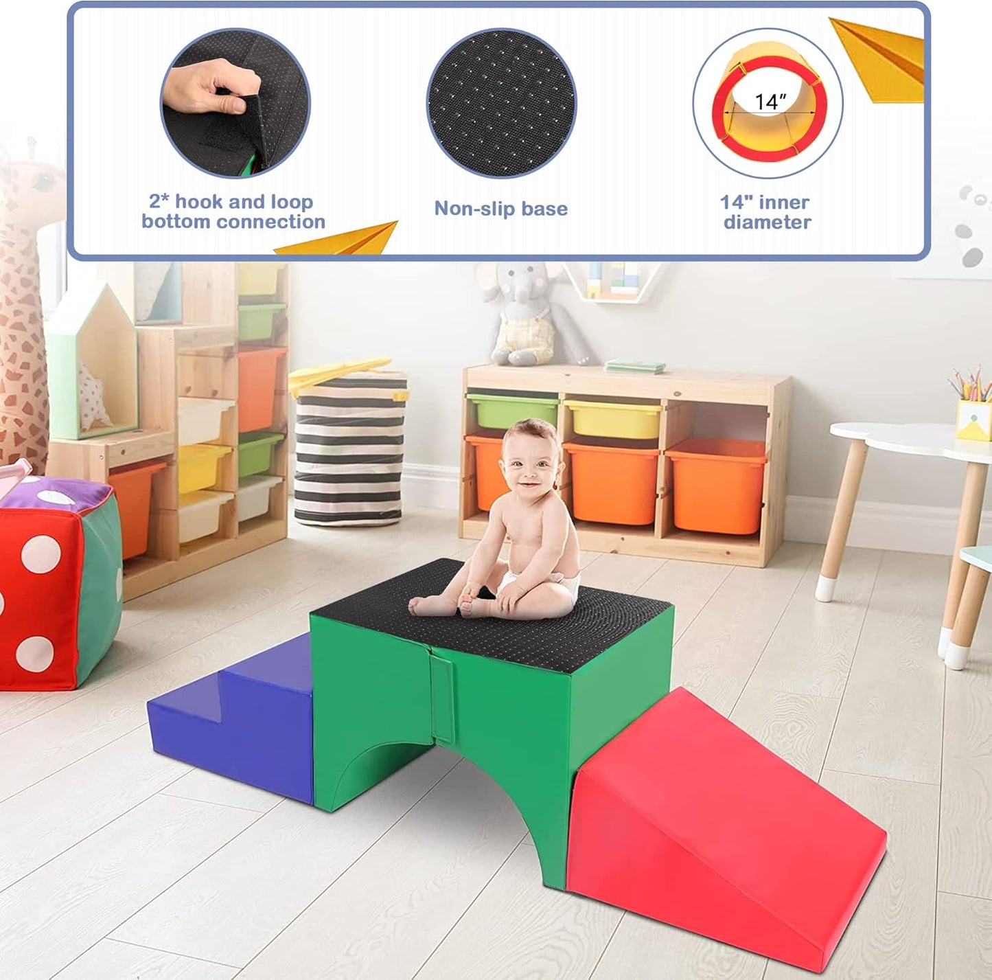 Tunnel/Ramps Foam Climber, Climb & Crawl Foam Activity Play Set for Toddlers and Kids, Safe Indoor Crawling Gym Equipment for,Infant,Baby Waterproof Easy to Clean