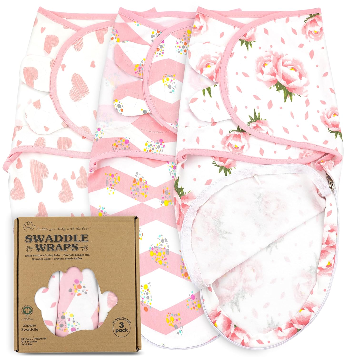 Bublo Baby Swaddles for Newborns – Zipper Swaddles 0-3 Months, 3-Pack – Organic Infant Sleep Sack