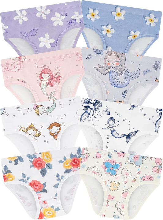 Girls' Underwear,Soft Cotton Tagless Panties for Toddlers' & Little Kids Comfort,Breathable Briefs,8-Pack