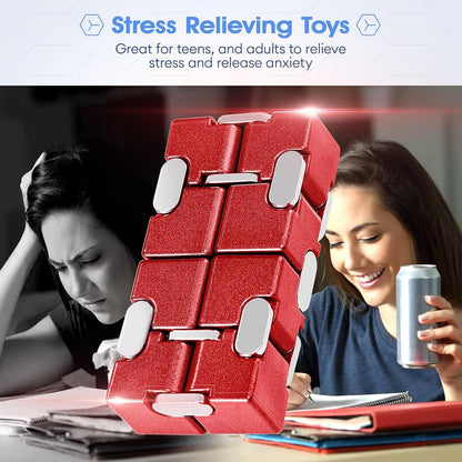 Fidget Cube, Zinc Aolly Metal Infinity Cube Fidget Desk Toy, Punk Style Design with Exquisite Case, Durable and Heavy Cool Gadgets, Adult Fidget Toys for Alleviate Stress and Anxiety(Red)