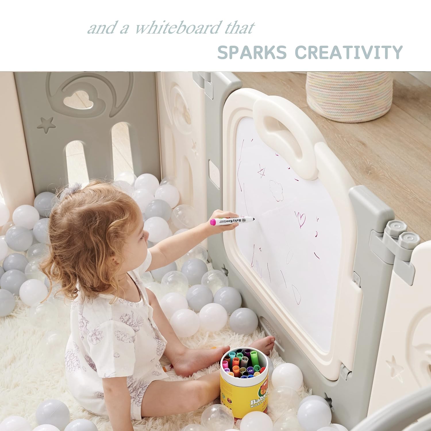 Fortella Cloud Castle Foldable Playpen, Baby Safety Play Yard with Whiteboard and Activity Wall