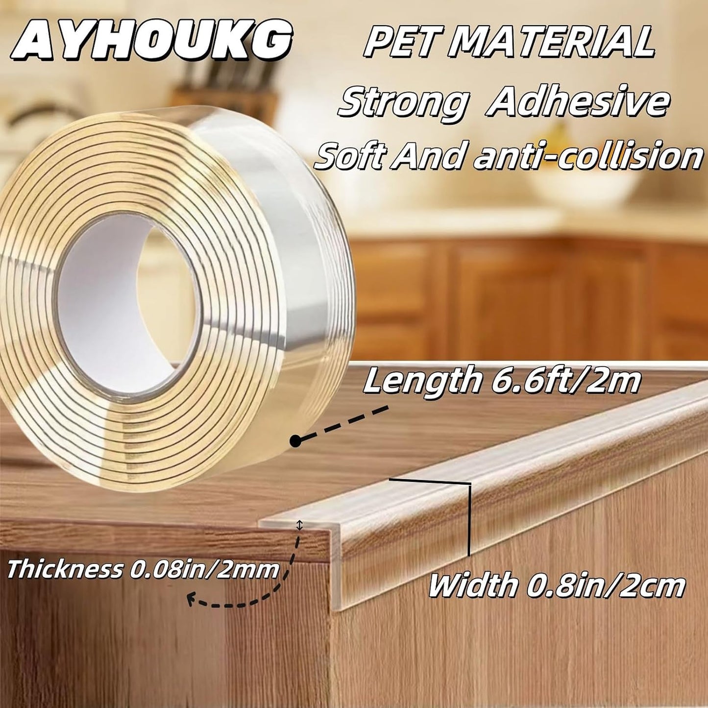 Clear Edge Protector Strip,0.78in Width x80in Length,Table Corner Protectors Tape,Self Adhesive Protective Corner Bumper for Cabinet Doors, desks, Glass, Dining Tables, Furniture, Kitchen countertops