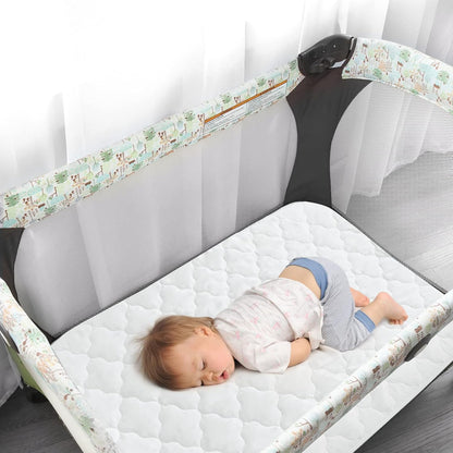 Biloban Pack n Play Sheets and Waterproof Mattress Protector, Grey&Pink, Breathable, Washable, Water Proof, 4 Pack