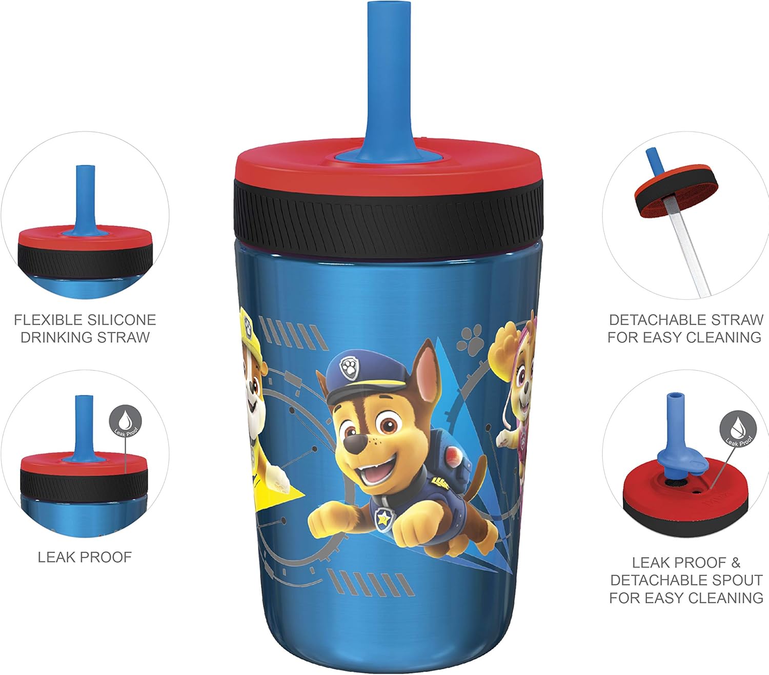 Zak Designs PAW Patrol Kelso Tumbler Set, Leak-Proof Screw-On Lid with Straw, Bundle for Kids