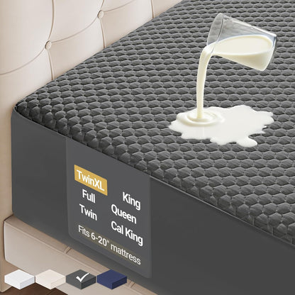 OhGeni 100% Waterproof Mattress Protector, Twin XL-Gray Size Mattress Pad, Fits 6"-20" Mattresses