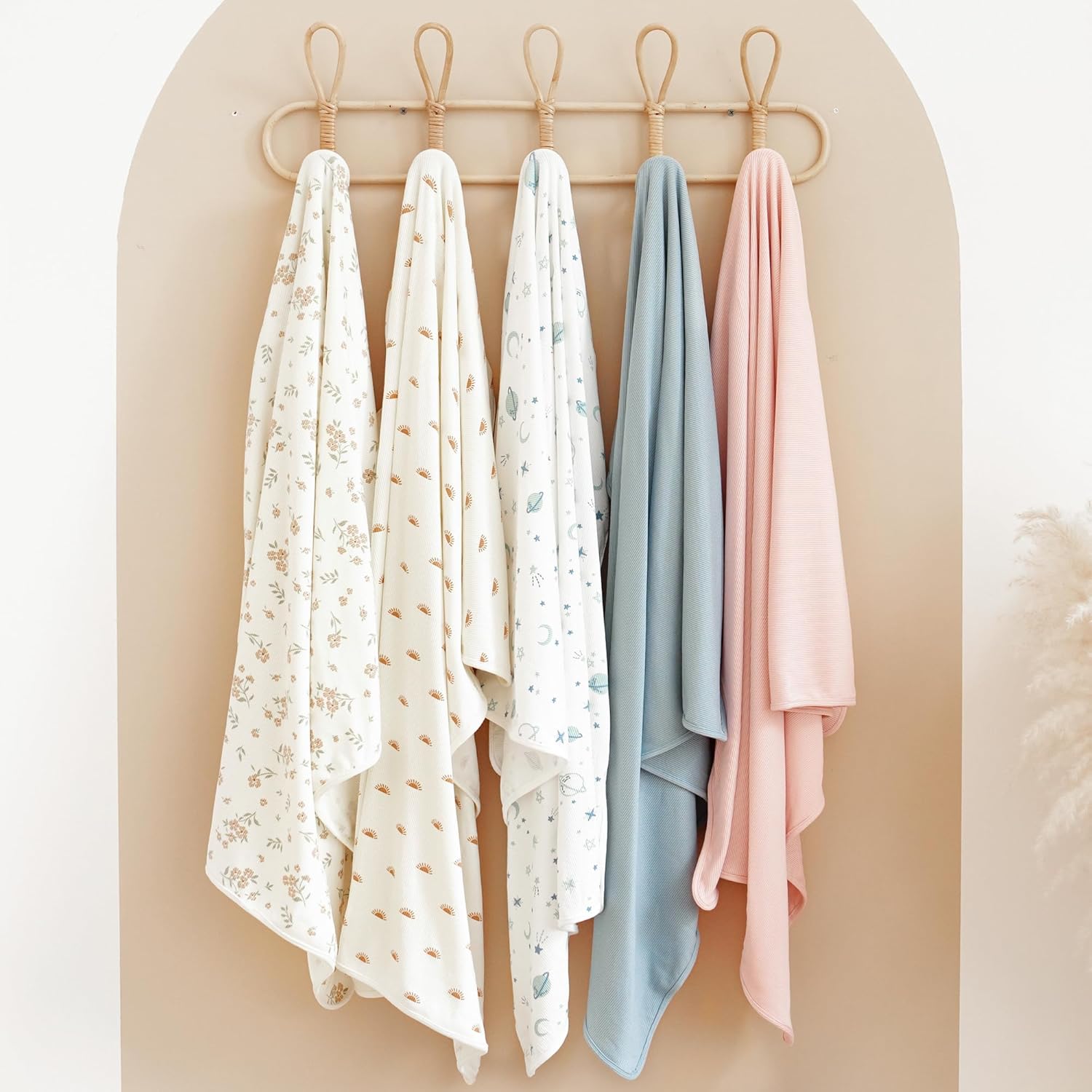 Konssy Knit Baby Blanket 2 Pack, Soft Ribbed Swaddle Receiving Blankets for Boys & Girls