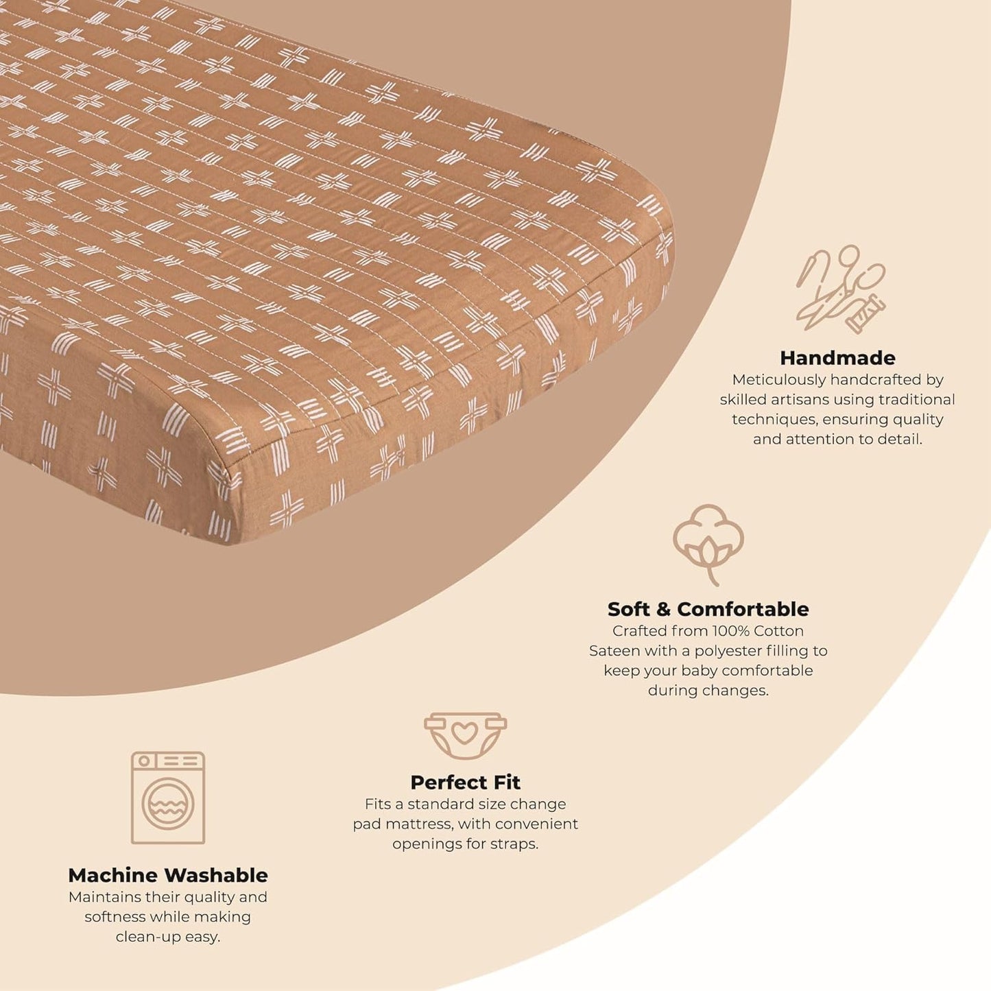 Crane Baby Stretchy Changing Pad Cover, Breathable Changing Pad Cover for Boys and Girls, Copper Dash, 16?�w x 32?�h