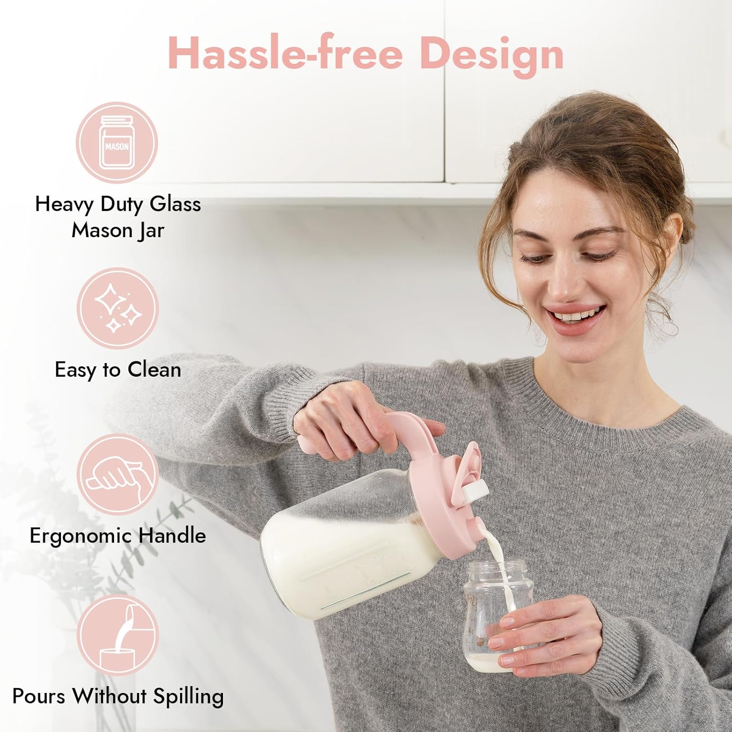 Papablic Glass Breastmilk Pitcher, Formula Mixing Pitcher with Mixing Handle Lid, Wide Mouth Mason