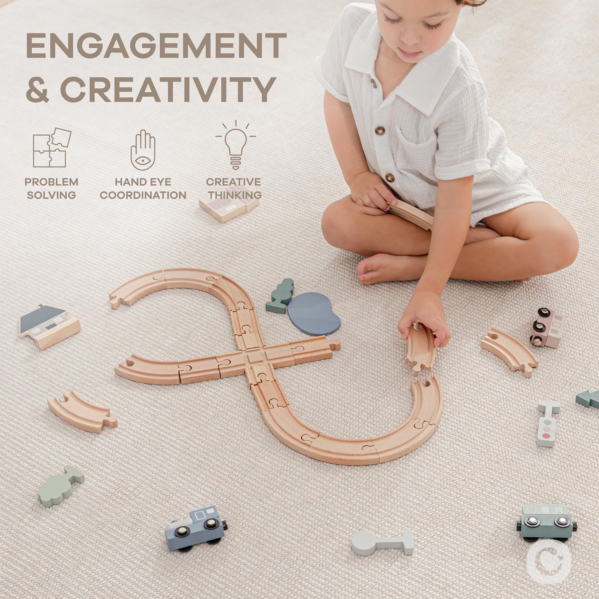 Comfy Cubs 30-Piece Wooden Train Set for Toddlers Ages 1+, Fun & Eco Friendly Toddler Train Set