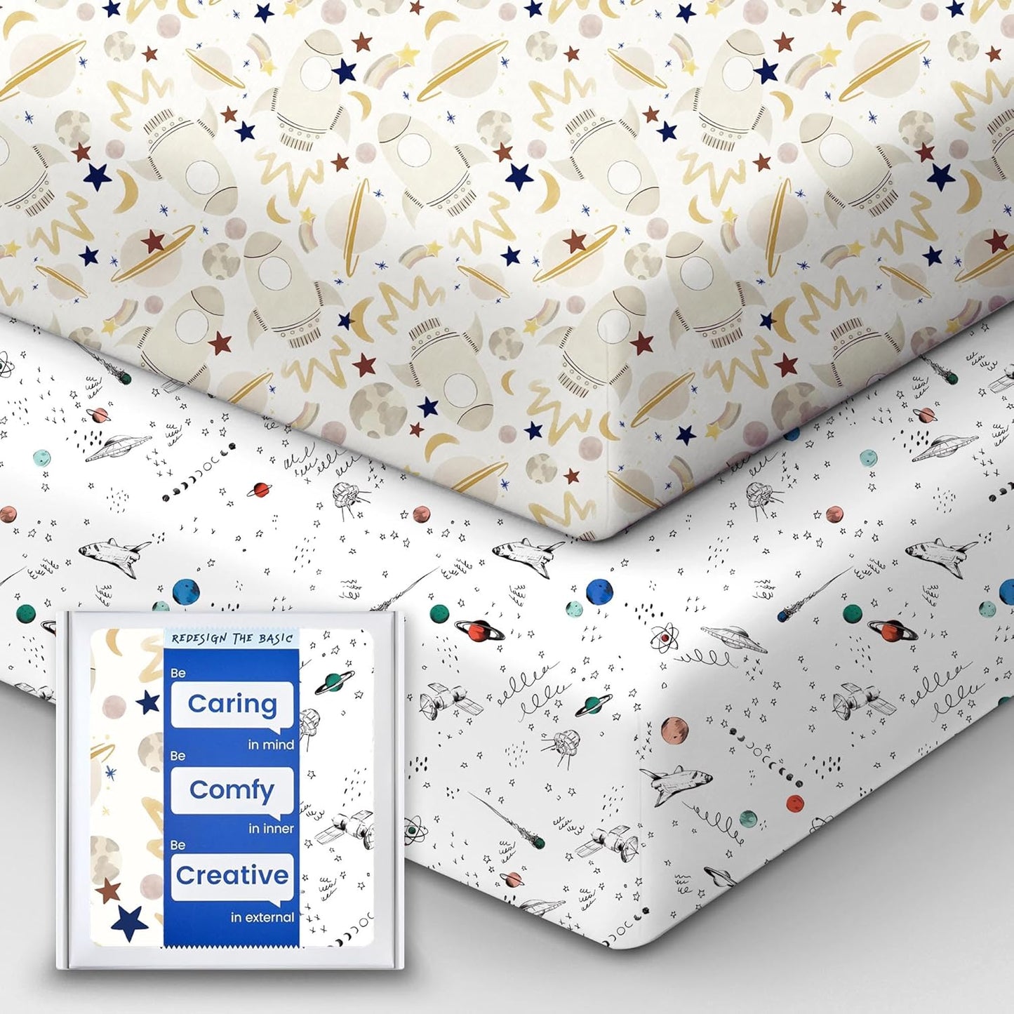 Pack and Play Sheets Fitted, Ultra Soft Mini Crib Sheets Boy, Neutral Pack N Play Mattress Sheets Hypoallergenic and Soothing, Premium Jersey Playard Sheets, Galaxy Space, 2 Pack