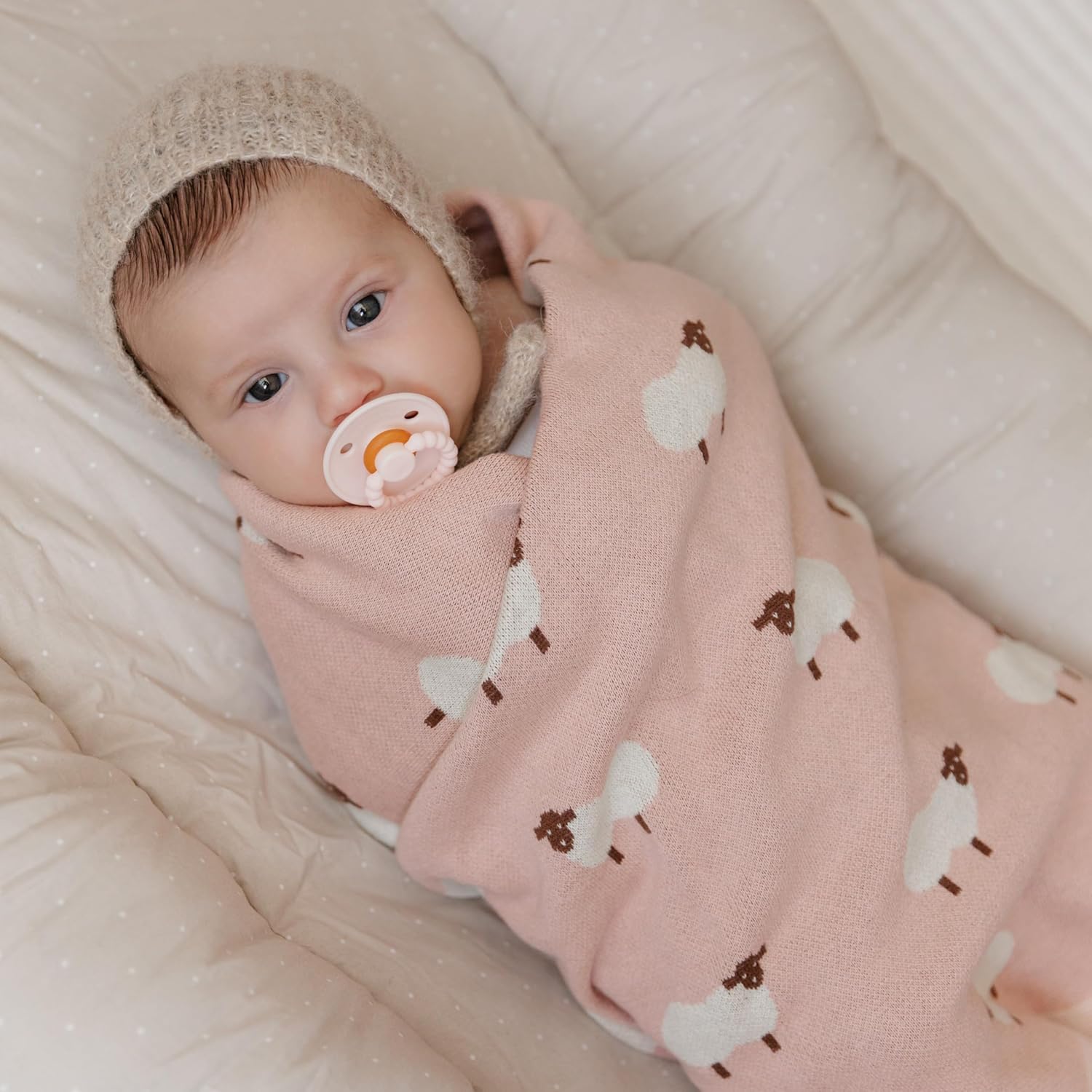 Luxury Knit Baby Receiving Blanket - 100% Cotton Soft Cozy Lightweight Receiving Swaddler Crib
