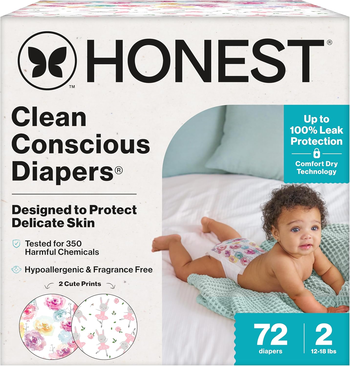The Honest Company Clean Conscious Diapers for Delicate Skin | Up to 100% Leakproof |