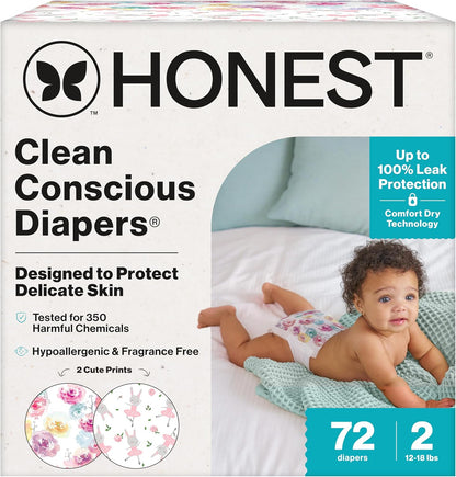 The Honest Company Clean Conscious Diapers for Delicate Skin | Up to 100% Leakproof |
