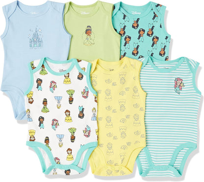 Amazon Essentials Disney | Star Wars | Princess Baby Girls' Sleeveless Bodysuits, Pack of 6
