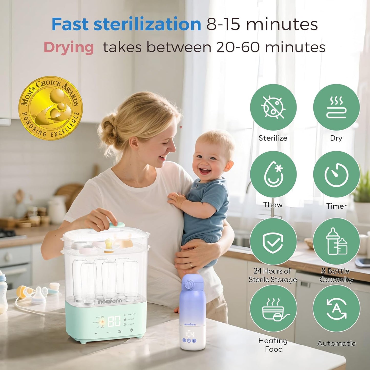 Bottle Sterilizer and Dryer, All-in-One Electric Steam Sterilizer Bottle Sanitizer for Baby