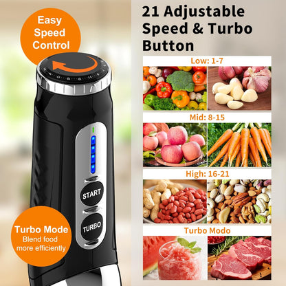 Immersion Blender Handheld, 3-Angle Adjustable with 21-Speed Electric Hand Emulsion Stick Blender