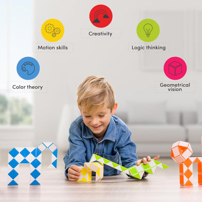 CUBIDI® Magic Snake Cube | Fidget Snake Toy for Kids | Travel Toys for Kids Ages 4-8 | Great Gift for Boys and Girls Birthday, Christmas, Stocking Stuffers - 24 Blocks | 0.9 inch x 0.7 inch | Yellow