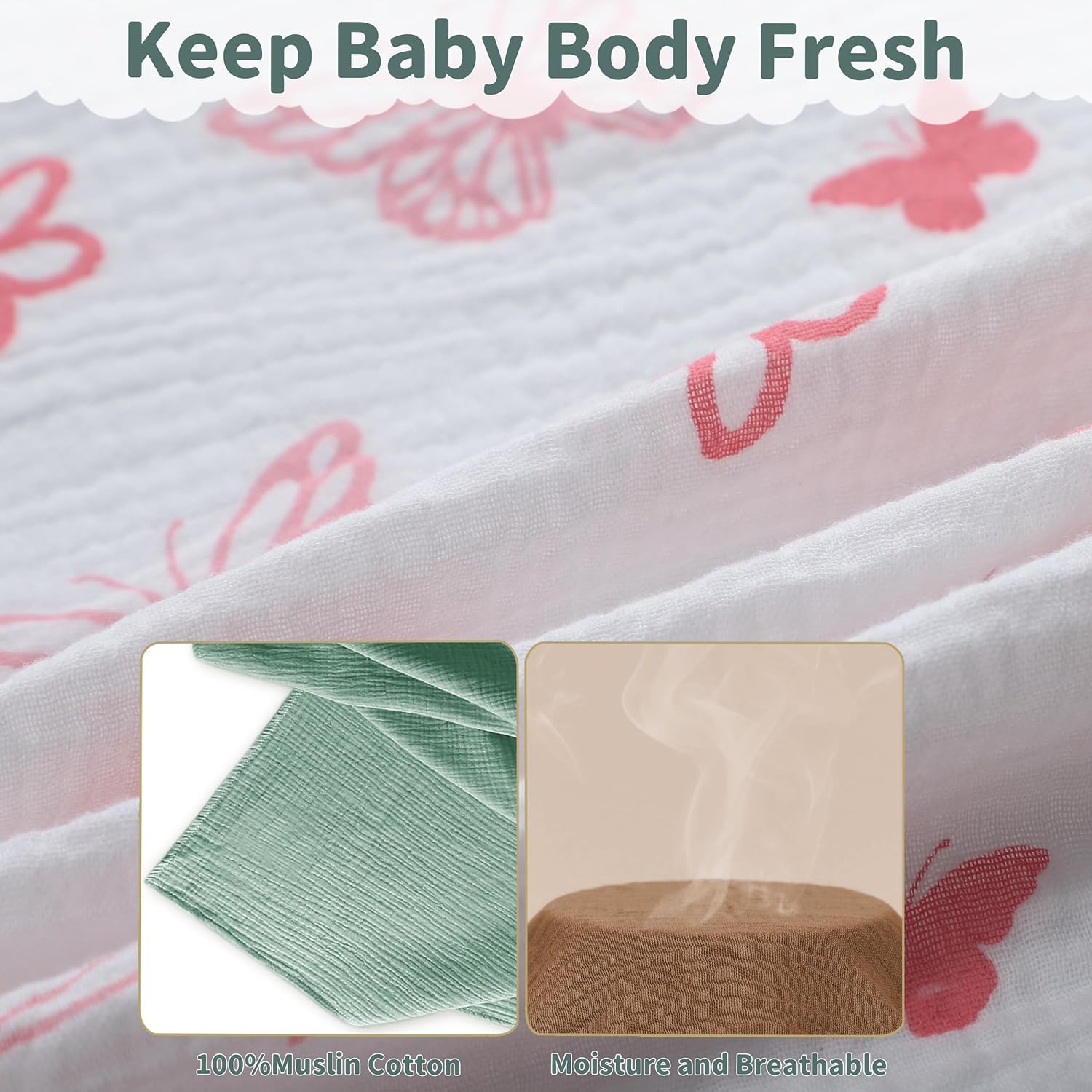 Muslin Swaddle Blankets for Newborn, 2 Pack Breathable Soft Receiving Blanket, Large 41 x 41 inches