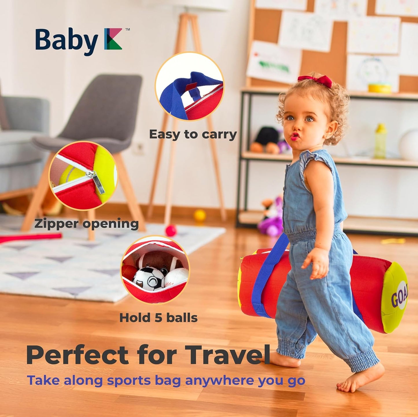 My First Sports Bag with 4 Plush Sports Balls - Rattle Balls for Baby with Soft Football, Basketball, Baseball, Tennis Ball & Soccer Ball for 1 Year Old Toys - Baby Toys for Toddler