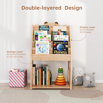 Woodtoe 5 Tier Montessori Bookshelf with Toy Storage, Large Toddler Bookshelf with Chalkboard, Baby