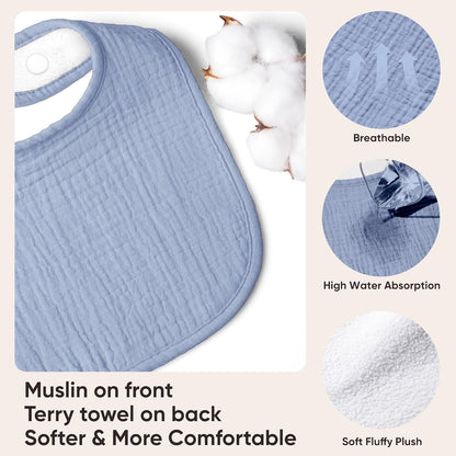 Susurration Muslin Baby Bibs 8 Pack Bandana Drool Bibs, Soft Square Adjustable Baby Drooling Bibs for Unisex Girls & Boys